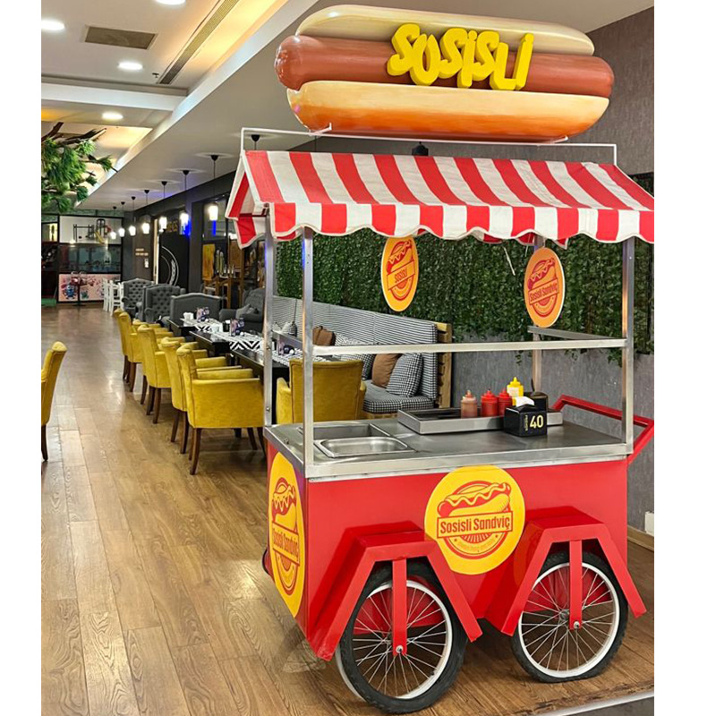 Hot Dog Vending Cart - Горячая продажа, металлическая 4-колесная мобильная тележка